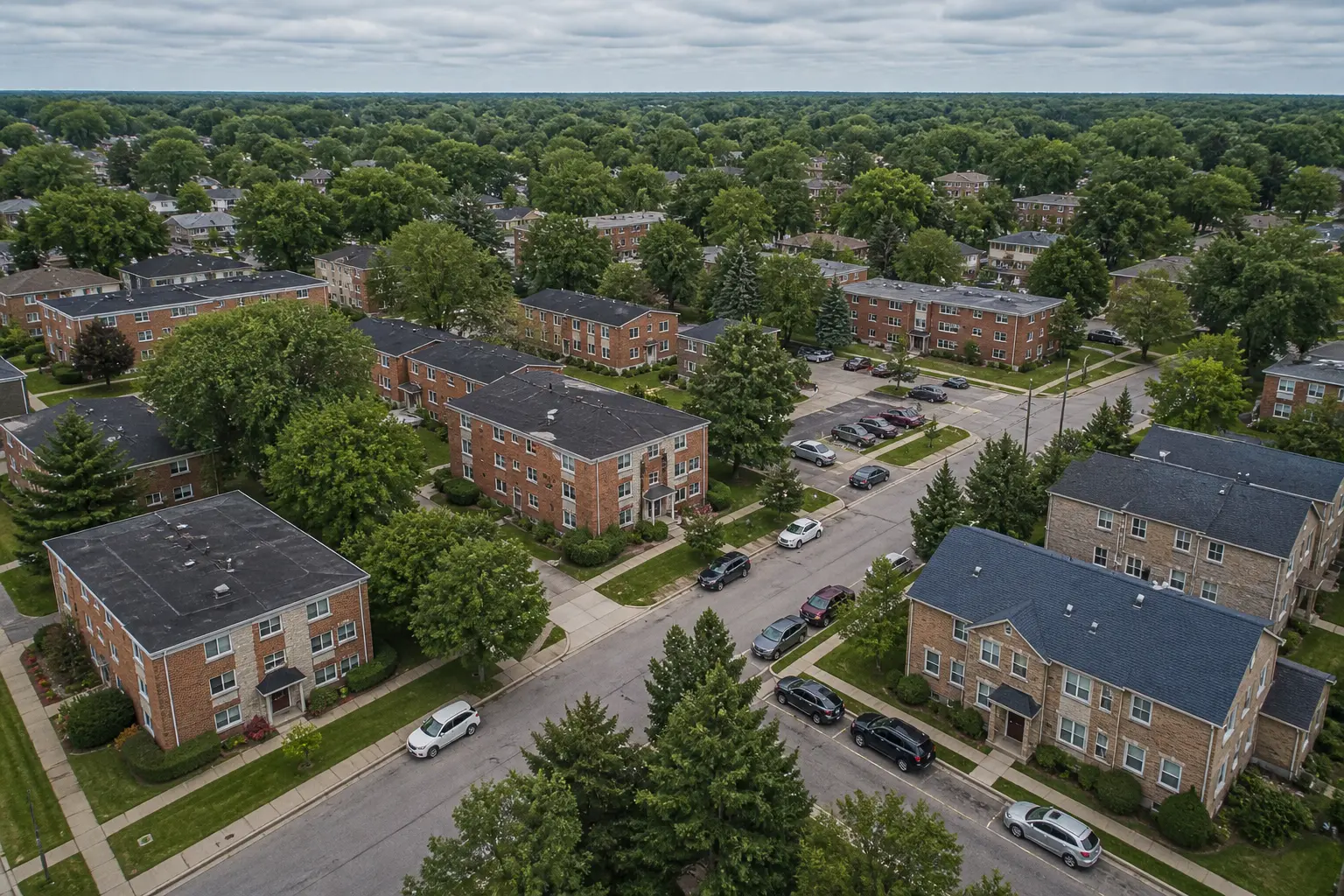 Representative aerial view of northern Illinois multifamily neighborhoods